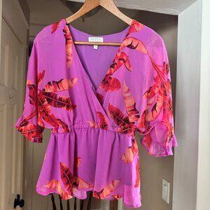 Sofia Jeans by Sofia Vergara V-Neck Tropical Print Blouse